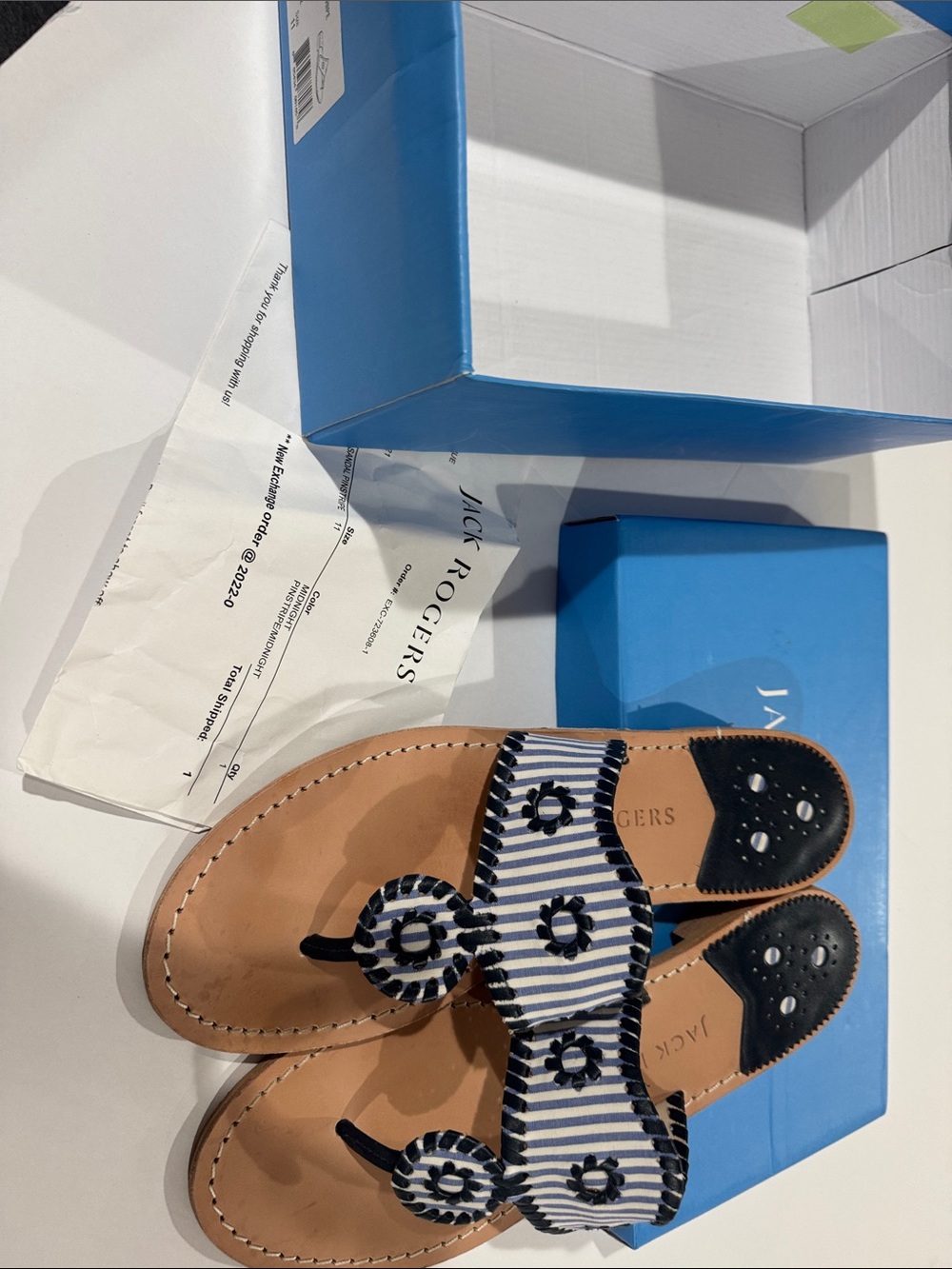 Jack Rogers Women's Navy & White Striped Sandals - Classic Thong Slide